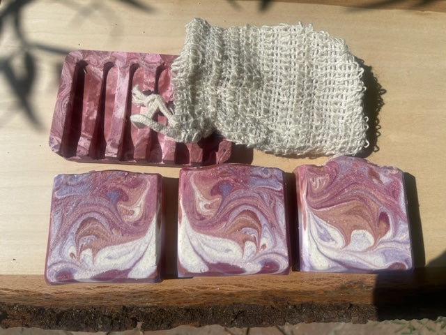 The Miller Time Soap~Beautiful Luna Swirl Soap ~ Sisal bag and Soap Dish